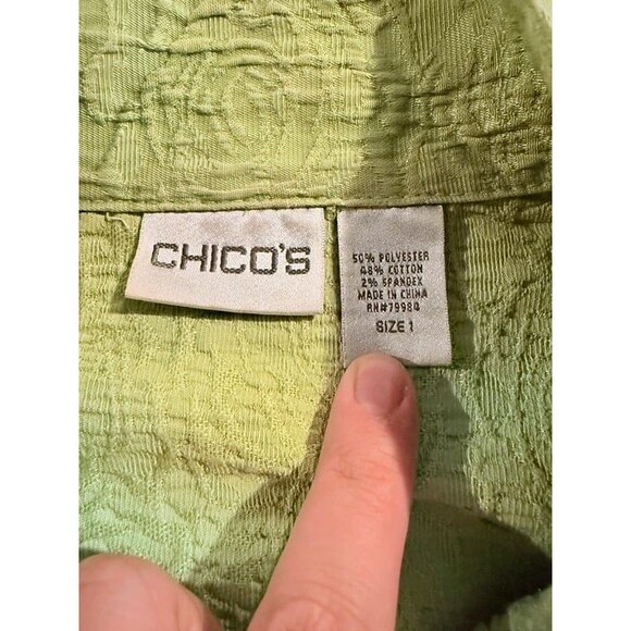 Chico's Size 1 (Medium / US 8) Lime Green Crinkle Textured Jacket M/8 - Picture 5 of 7